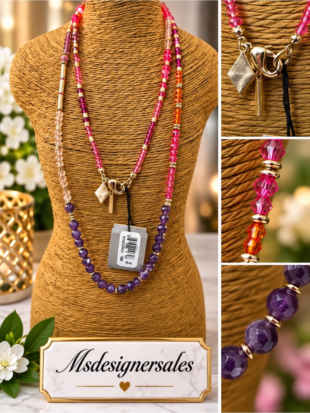 Pink & Purple Beaded Layered Necklace